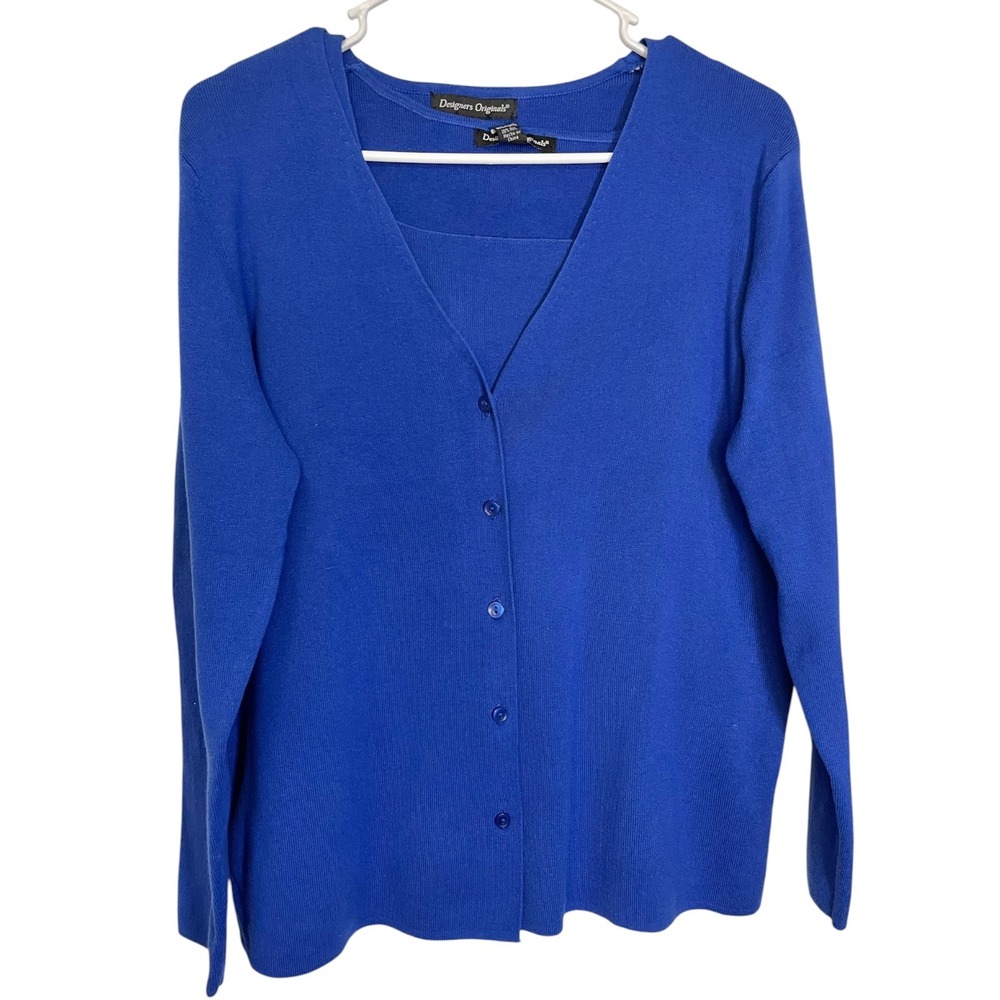 Designers Originals XL Blue Cardigan Shell Set Button Front Knit Twinset Classic